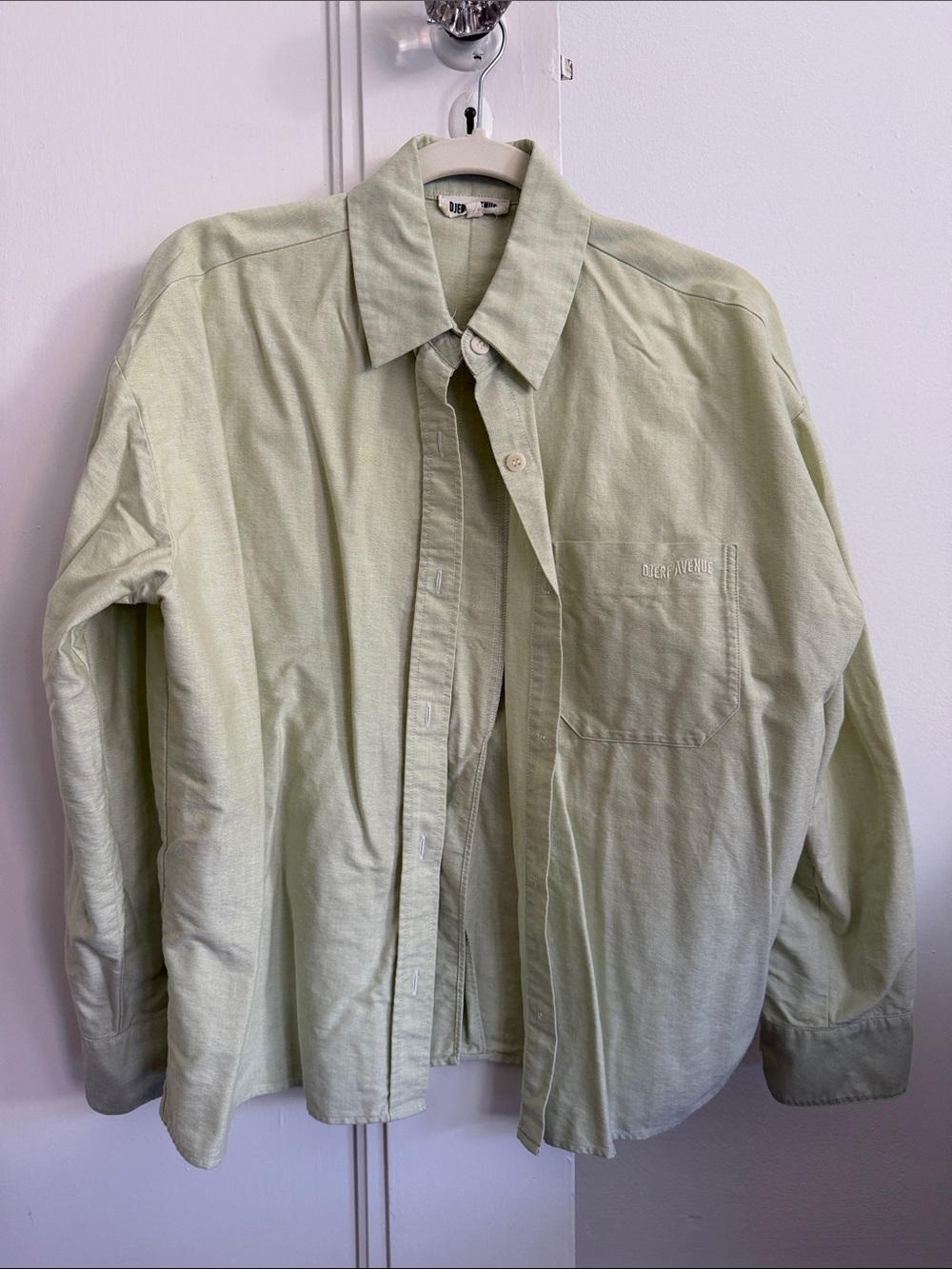 Djerf Avenue Pastel Sage Button-Down Overshirt